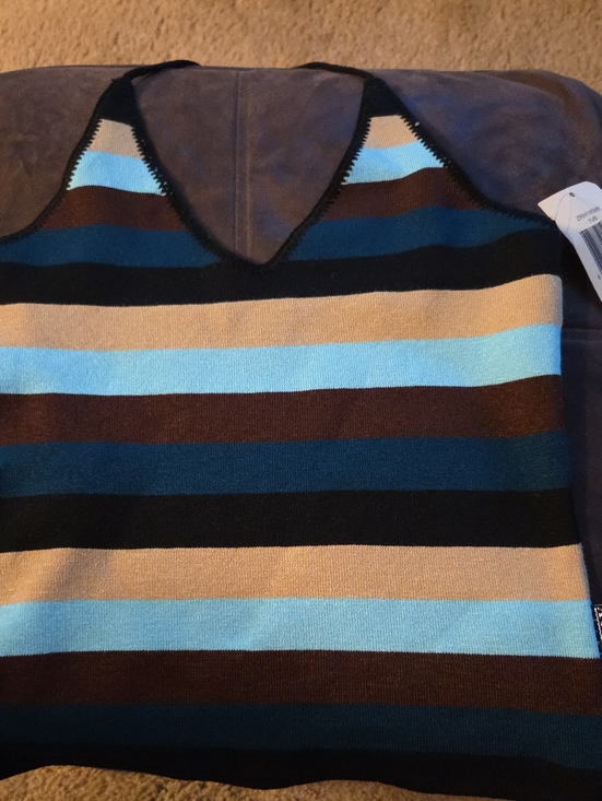 XOXO Other - JUNIORS Striped V-Neck Knit Tank in Light Blue, Teal, Brown & Tan